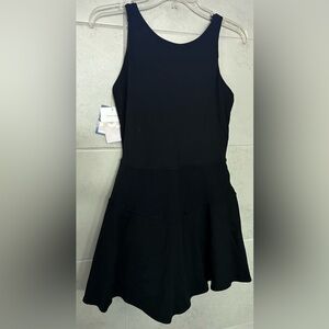 NWT JoyLab Scalloped Plunging Back Active Dress Black Built In Shorts Small